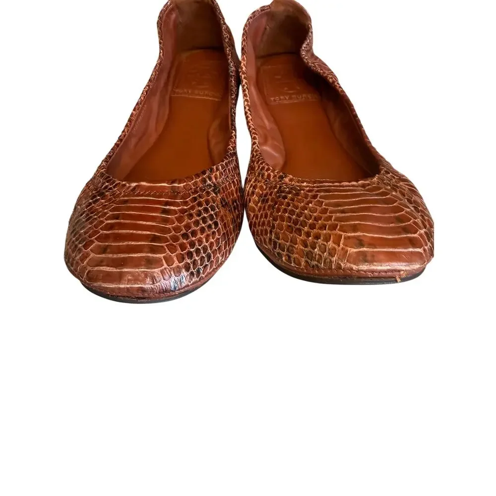 Tory Burch Eddie Snake Python Print Ballet Flats Whiskey 7